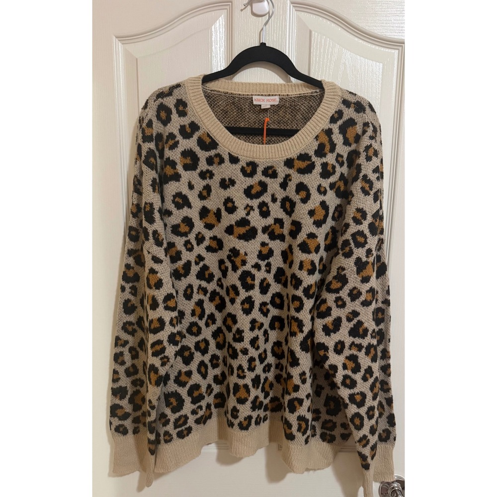 Knox Rose Leopard Print Sweater Beige Black Animal Print Women's Plus 3X NWT.